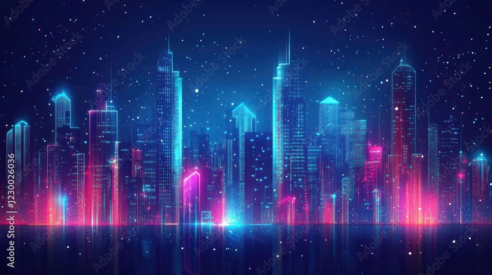 cityscape with space and neon light effect. Modern hi-tech, science, futuristic technology concept. Abstract digital high tech city design for banner background cityscape with space and neon light effect. Modern hi-tech, science, futuristic technology concept. Abstract digital high tech city design for banner background