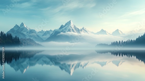 Wallpaper Mural Serene alpine lake with snow-capped peaks, tranquil mountain retreat, clear reflections, breathtaking natural beauty, peaceful wilderness escape Torontodigital.ca