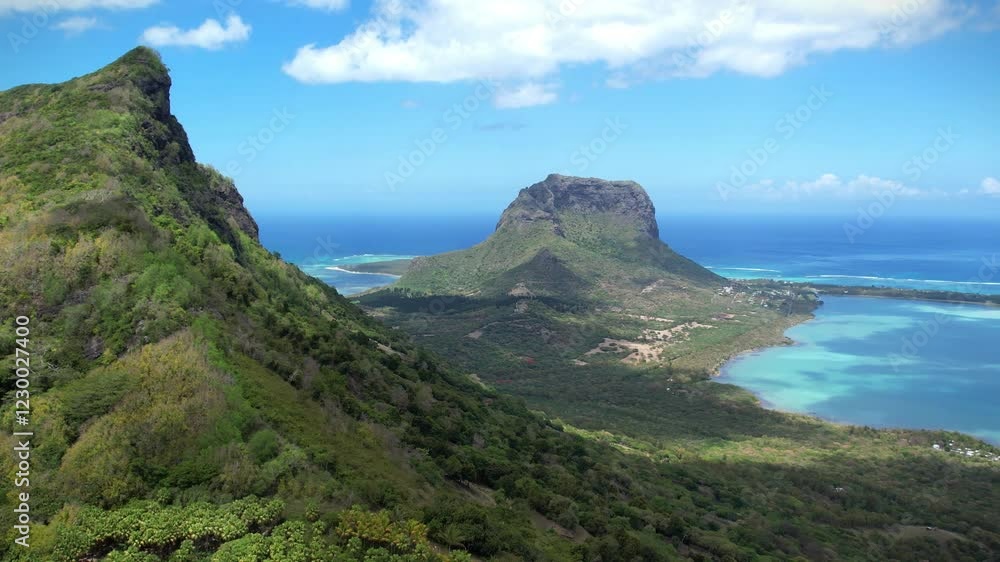 Mauritius mountain and sea view from above Mauritius mountain and sea view from above