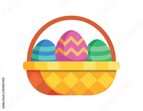 easter basket clipart featuring three patterned eggs. ideal for spring celebrations, easter promotions, and digital art. bright and lively design adds a festive touch to any project.
