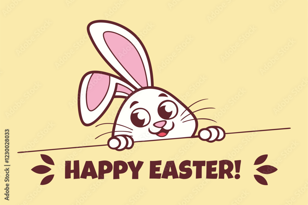 Fototapeta premium cute cartoon bunny peeking over a line with the text 