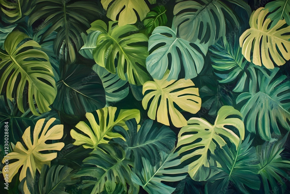 Monstera Leaves Pattern in Green and Yellow with a Tropical Jungle Vibe Monstera Leaves Pattern in Green and Yellow with a Tropical Jungle Vibe