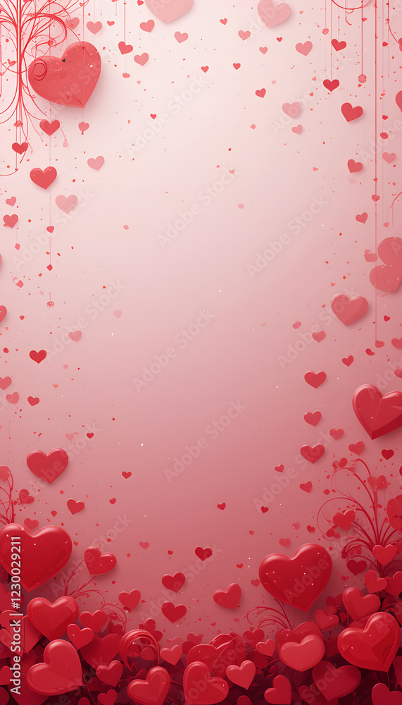Obraz premium red heart background. Valentine card gradient red background with copy space suitable for text, banner, poster, romantic backdrop, page and wallpaper.