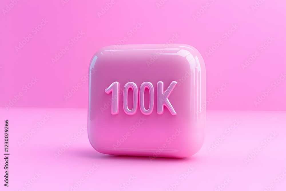 Pink 100K Social Media Notification Button On A Soft Gradient Background, 3D Rendering Pink 100K Social Media Notification Button On A Soft Gradient Background, 3D Rendering