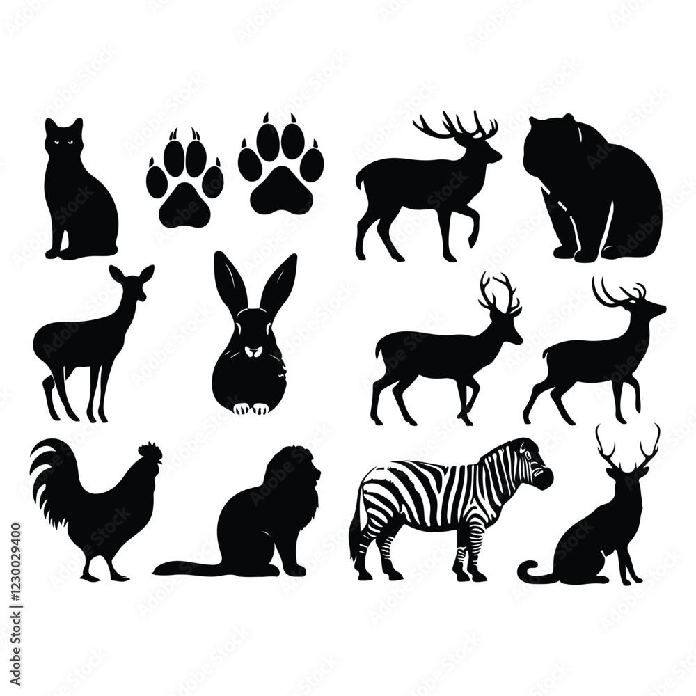 Obraz premium A silhouette of animals icons vector set on a white background 