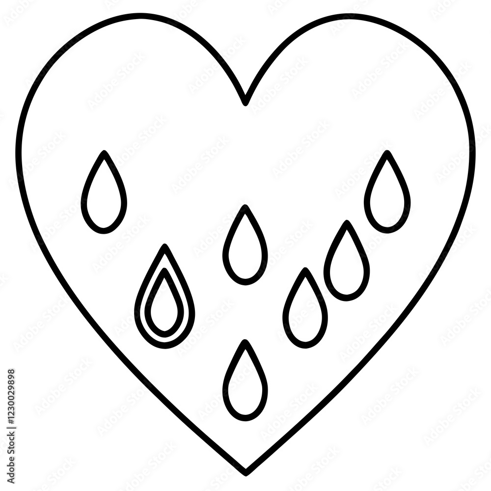 Intricate line art of a heart composed of raindrops Intricate line art of a heart composed of raindrops