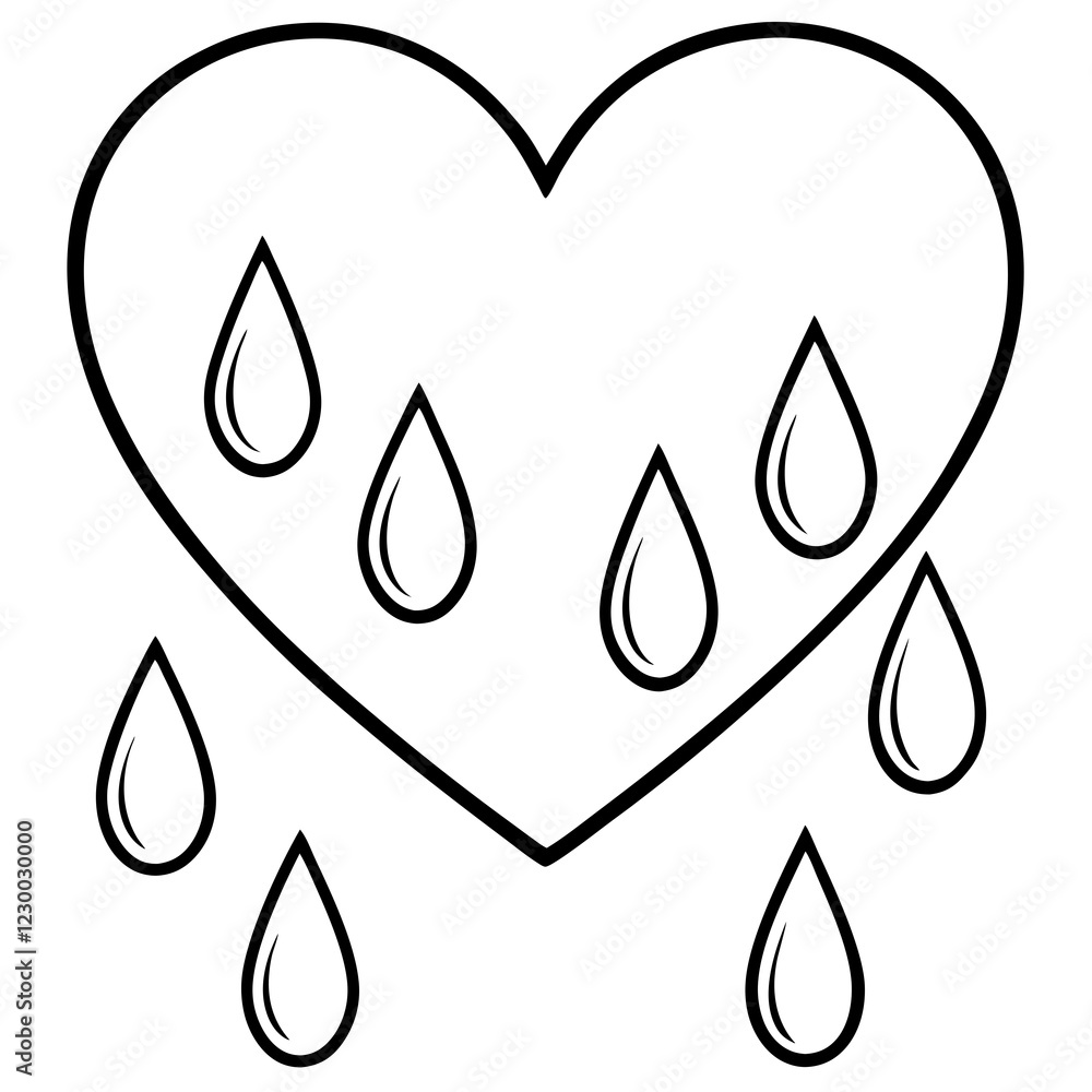 Intricate line art of a heart composed of raindrops Intricate line art of a heart composed of raindrops