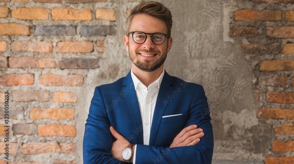 Portrait of Man in Blue Blazer against Brick Wall Portrait of Man in Blue Blazer against Brick Wall