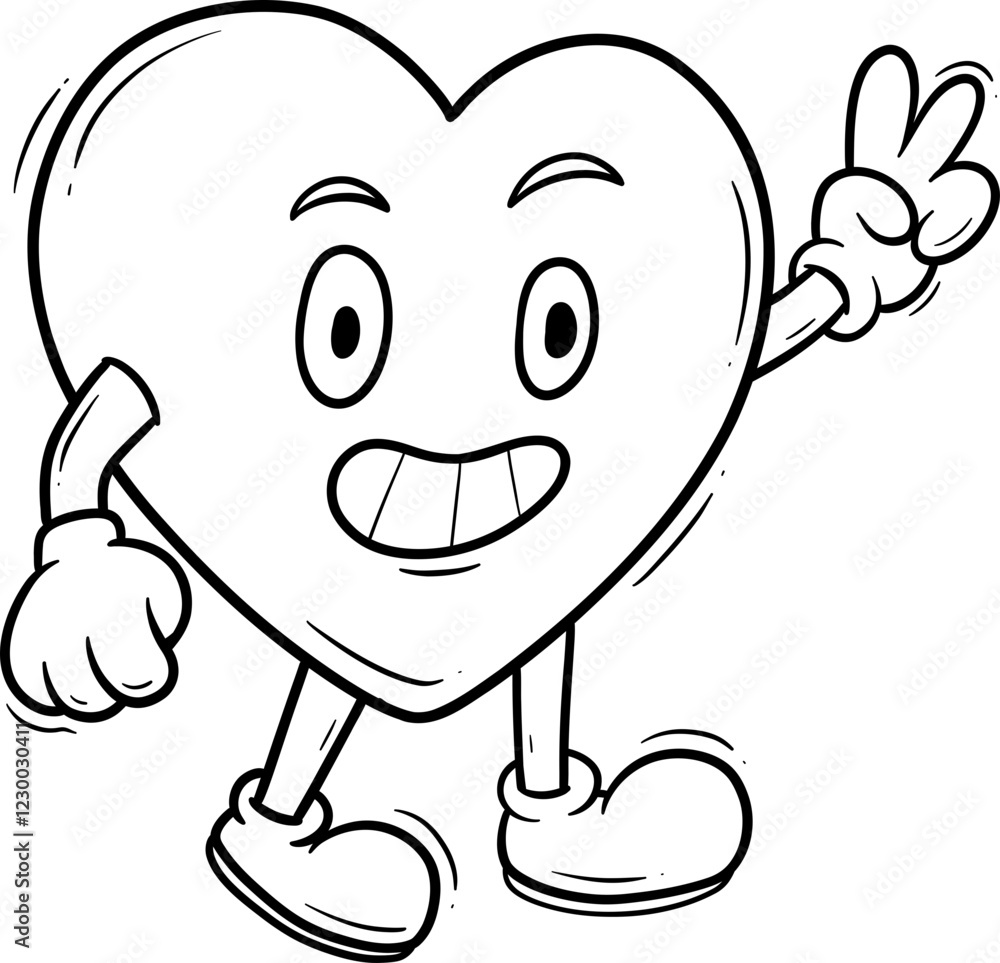 Cute Doodle Cartoon Heart Character Outline Cute Doodle Cartoon Heart Character Outline