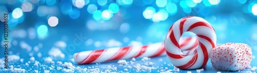 Colorful candy cane on a sparkling background. photo