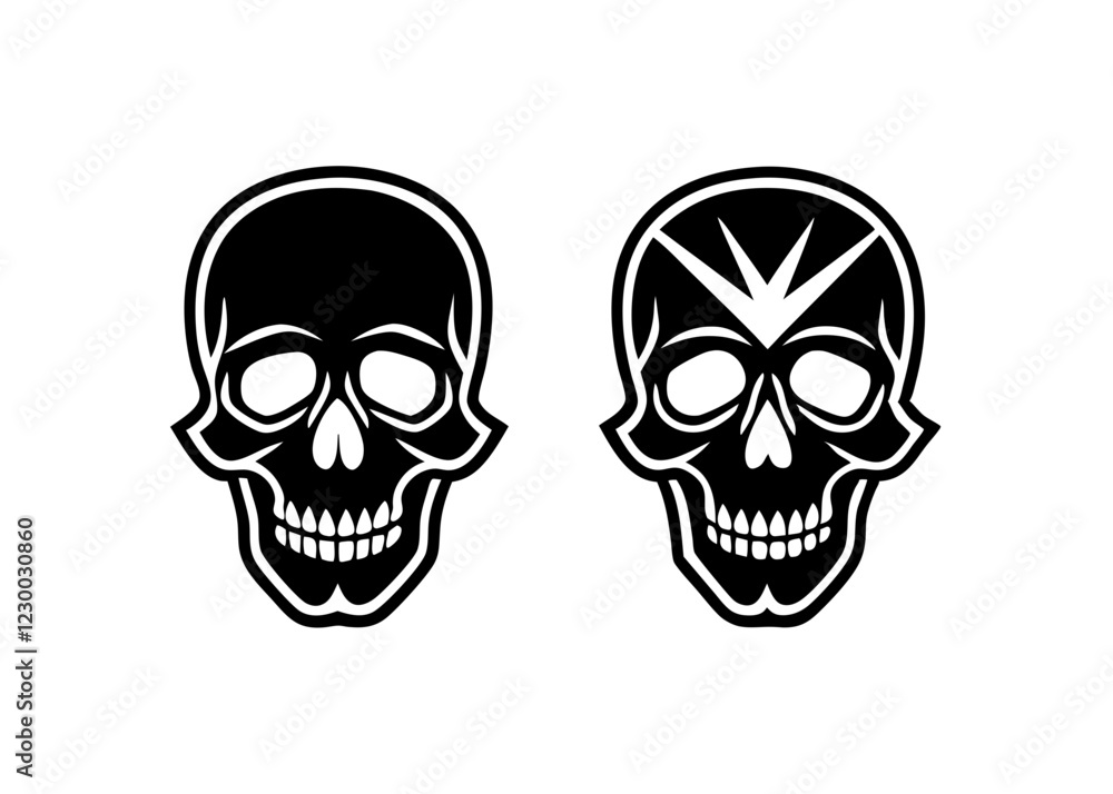 Skull and Crossbones Logo in Bold Tattoo Style with Menacing Grin Skull and Crossbones Logo in Bold Tattoo Style with Menacing Grin