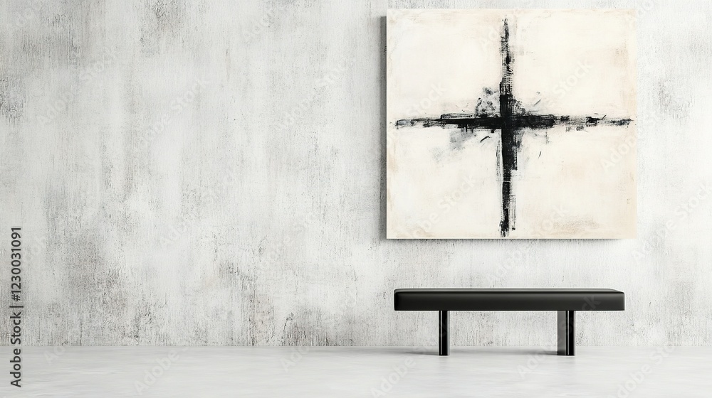 Naklejka premium Minimalist Abstract Harmony, a serene artwork on a simple wall, showcasing balance and tranquility through clean lines and subtle forms