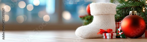 Cozy holiday decor with Christmas stocking.