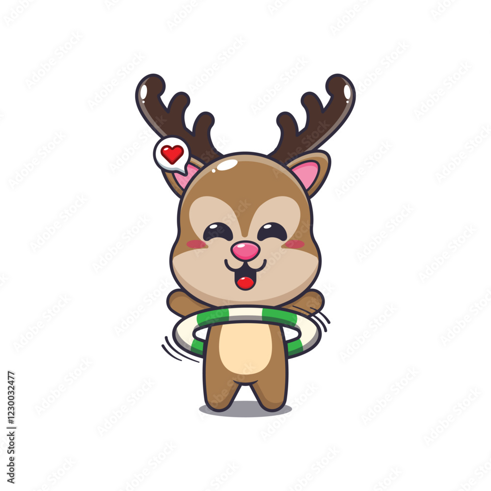 deer mascot cartoon character vector illustration playing hula hoop. deer mascot cartoon character vector illustration playing hula hoop.