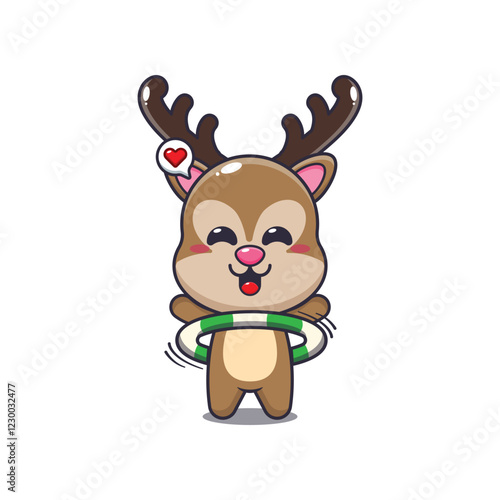 deer mascot cartoon character vector illustration playing hula hoop.