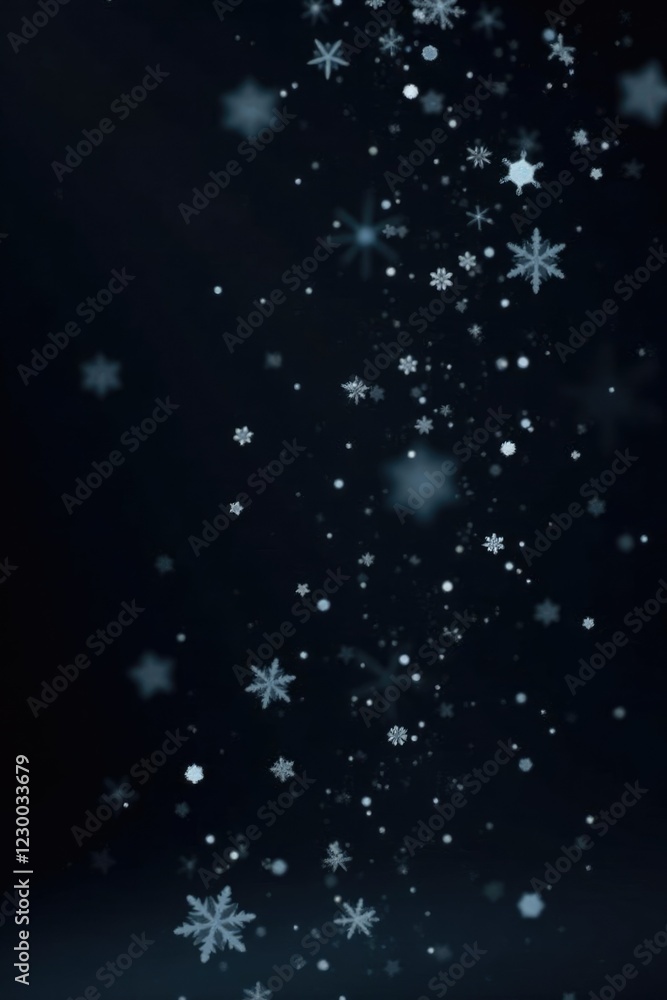 Sparkling snow flakes fall gently on a pure black background, cold, winter, frosty Sparkling snow flakes fall gently on a pure black background, cold, winter, frosty