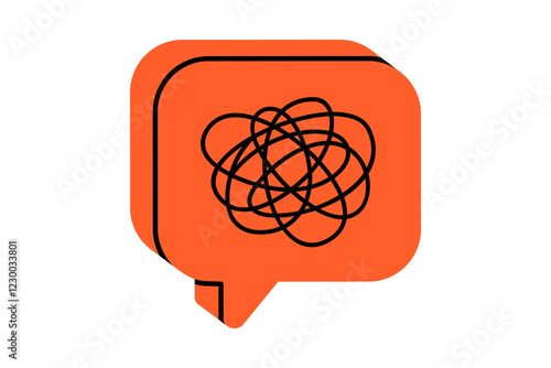 Hand drawn cute illustration of speech bubble with tangled threads. Flat vector conflict or dispute message doodle. Online notification. Social media bullying icon. Negative reaction. Isolated.