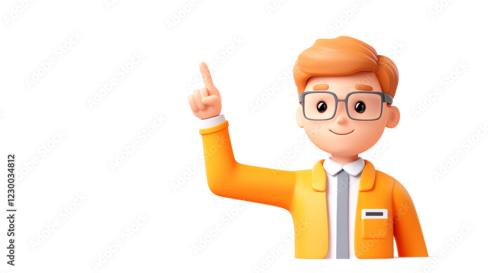 A cheerful cartoon character in an orange jacket and glasses raises a finger, suggesting a bright idea or important information. A cheerful cartoon character in an orange jacket and glasses raises a finger, suggesting a bright idea or important information.
