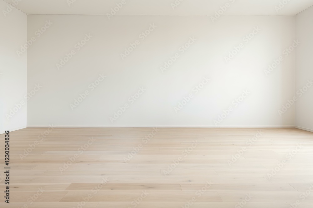 Minimalist and bright interior design featuring an empty room with white walls and light parquet flooring Minimalist and bright interior design featuring an empty room with white walls and light parquet flooring