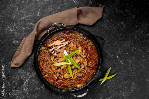 Bild auf Leinwand Bulgogi Jeongol is a Korean hot pot dish containing marinated beef slices (bulgo