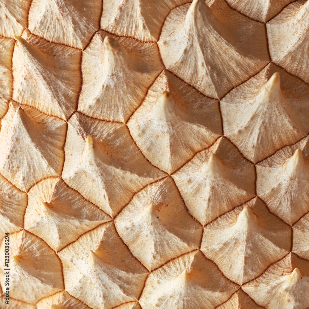 Close-Up of Durian Surface with Light Brown and White Spikes Close-Up of Durian Surface with Light Brown and White Spikes