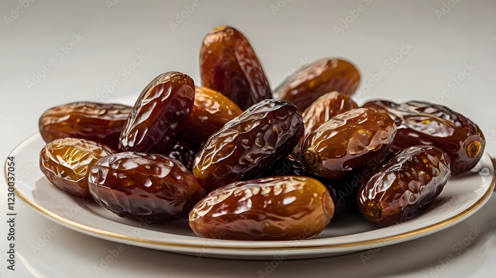 A high-quality close-up image of fresh, glossy dates elegantly. Perfect for food blogs, health articles, Ramadan-related content, and e-commerce listings for organic and dried fruit products. A high-quality close-up image of fresh, glossy dates elegantly. Perfect for food blogs, health articles, Ramadan-related content, and e-commerce listings for organic and dried fruit products.