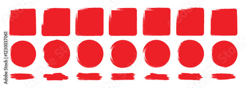 Red ink brush strokes. Rectangle and circle  brush strokes, grunge design element Grunge color ink for your design. Vector illustration.