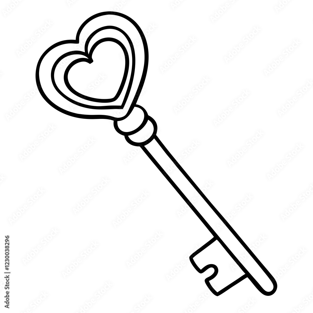 Key and Heart Symbol Vector Line Art Key and Heart Symbol Vector Line Art