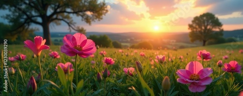 Fiore di Mandorli in fiore al tramonto con foglie, esterno, flora, sereno