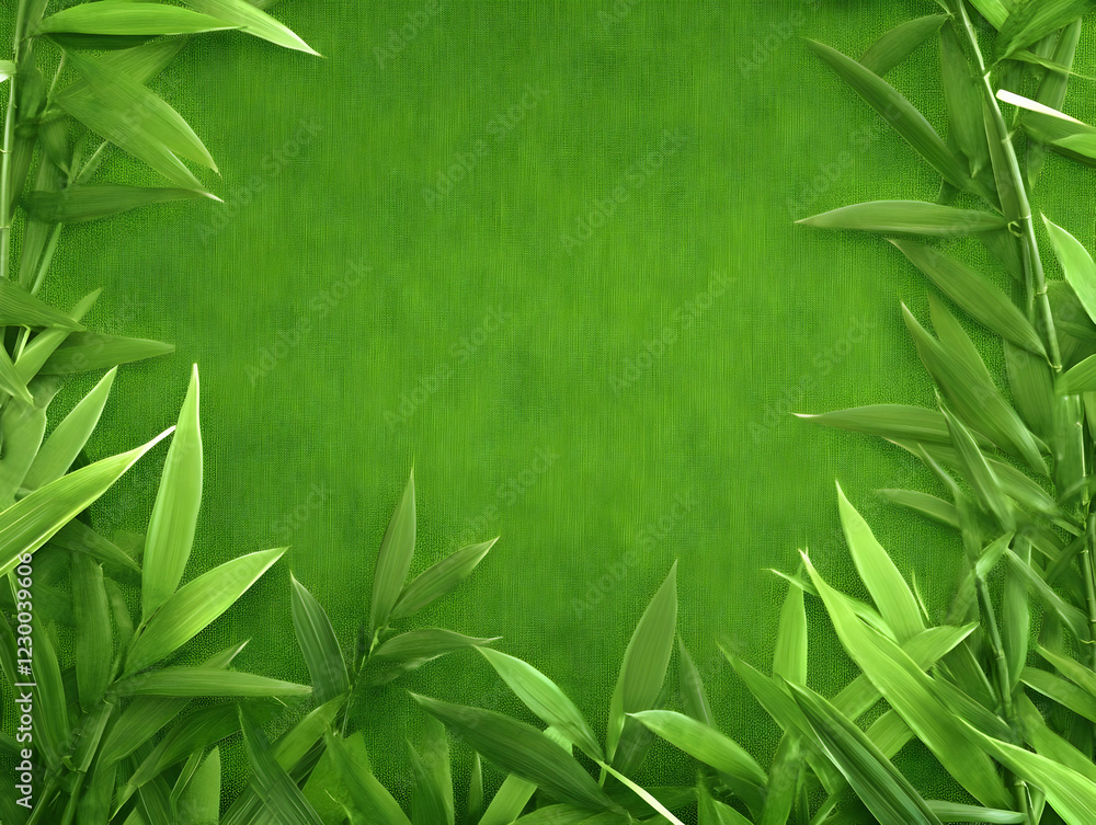 Naklejka premium Green bamboo leaves frame, nature background, spa