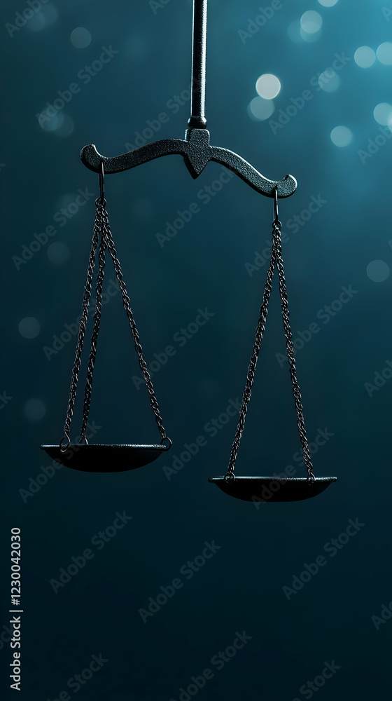 Justice scales, dark background, balance, law concept