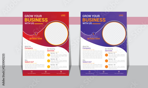 Modern Creative Business Growth Flyer Template two color variations with gradient mix, A4 size free