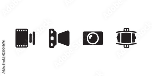 Vintage Camera Roll and Film Icons in Black Silhouette Style - Retro Photography Equipment in EPS Vector