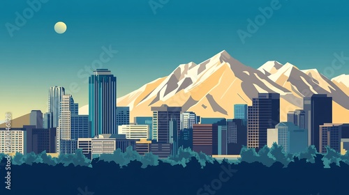 Salt Lake City Skyline with Majestic Mountain backdrop