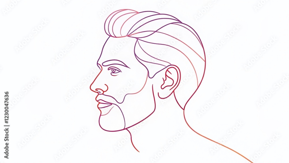 Continuous Line Drawing, Male Profile, Head Sketch, Single Line Art, Minimalist Portrait Illustration Continuous Line Drawing, Male Profile, Head Sketch, Single Line Art, Minimalist Portrait Illustration