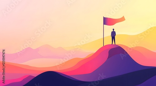 Ambitious Leader Overlooking Vast Landscape from Mountain Top