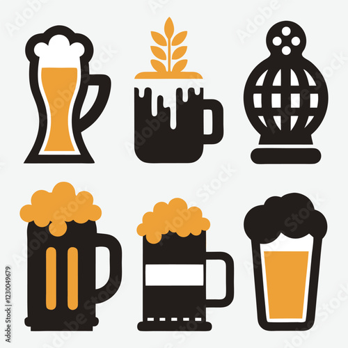 Collection of Simple Beer Icons in Black and Orange
