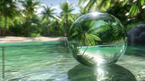 Wallpaper Mural Crystal Sphere Reflecting Tropical Paradise Scene Torontodigital.ca