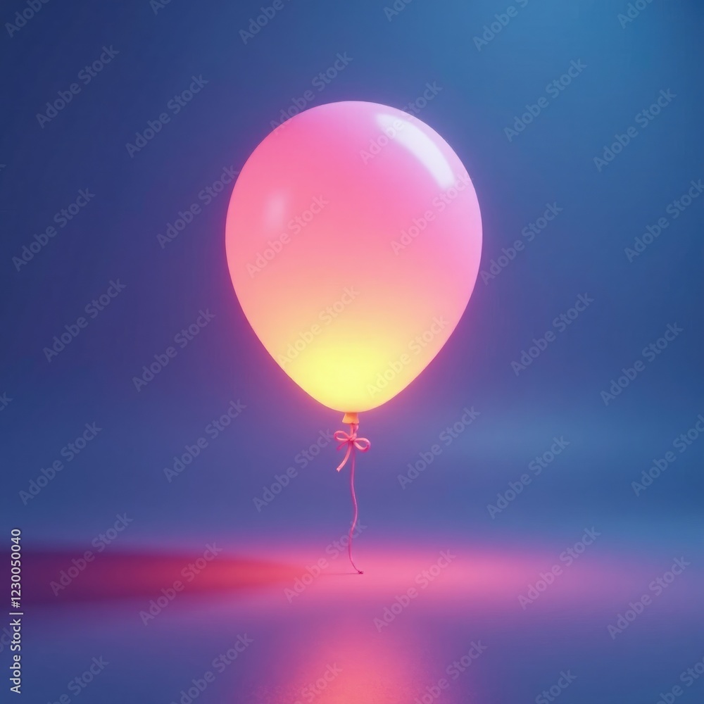 A single balloon glows with an inner light, casting a warm glow on the surrounding area in shades of pink and blue, serene, glow A single balloon glows with an inner light, casting a warm glow on the surrounding area in shades of pink and blue, serene, glow