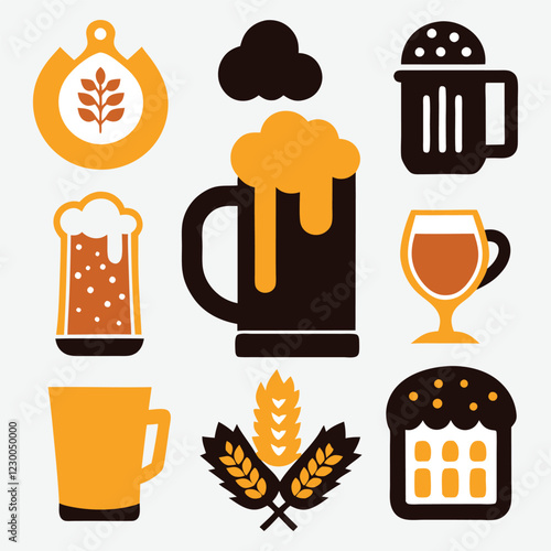 Collection of Flat Beer Icons for Brewery or Bar Design