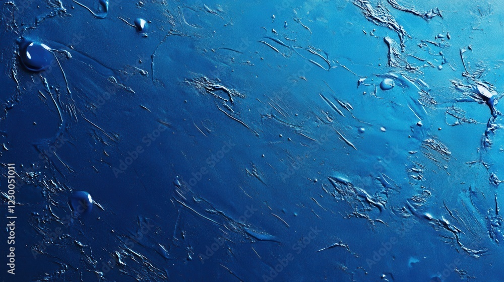 Fototapeta premium Abstract artistic depiction of water droplets on a vibrant blue surface, minimalist and modern