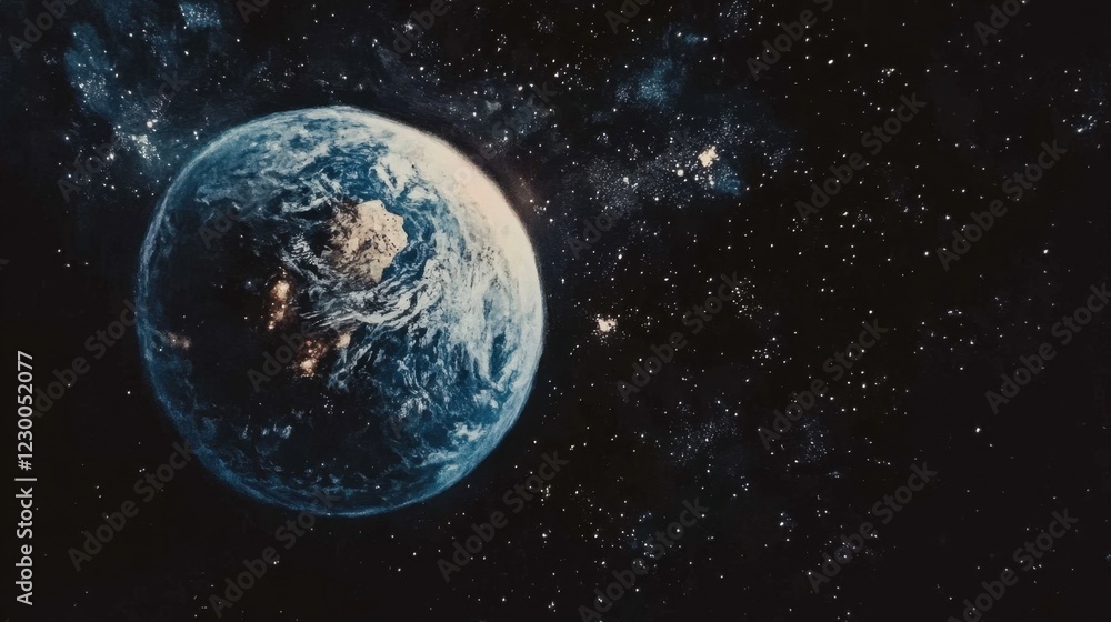 Obraz premium An astronaut's perspective of Earth from space, showcasing its blue water-filled surface, dark space in the background