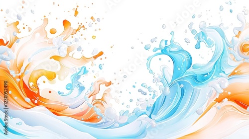 Blissful Coastal Swirls, vibrant brushstrokes create dynamic ocean currents in cheerful colors, ideal for summer-themed decor and stationery designs. photo