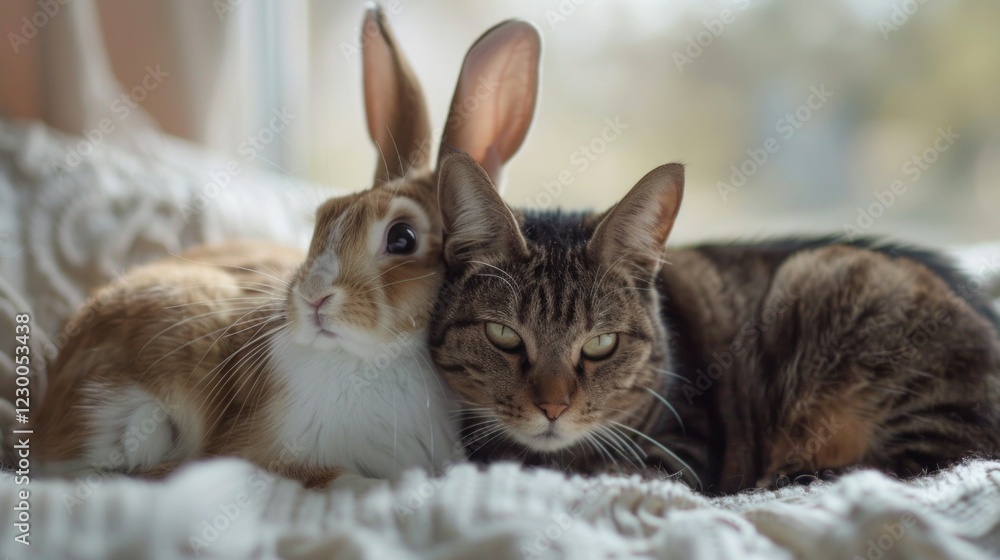 Rabbit and cat portrait Cats and rabbit are very cute. Rabbit and cat portrait Cats and rabbit are very cute.