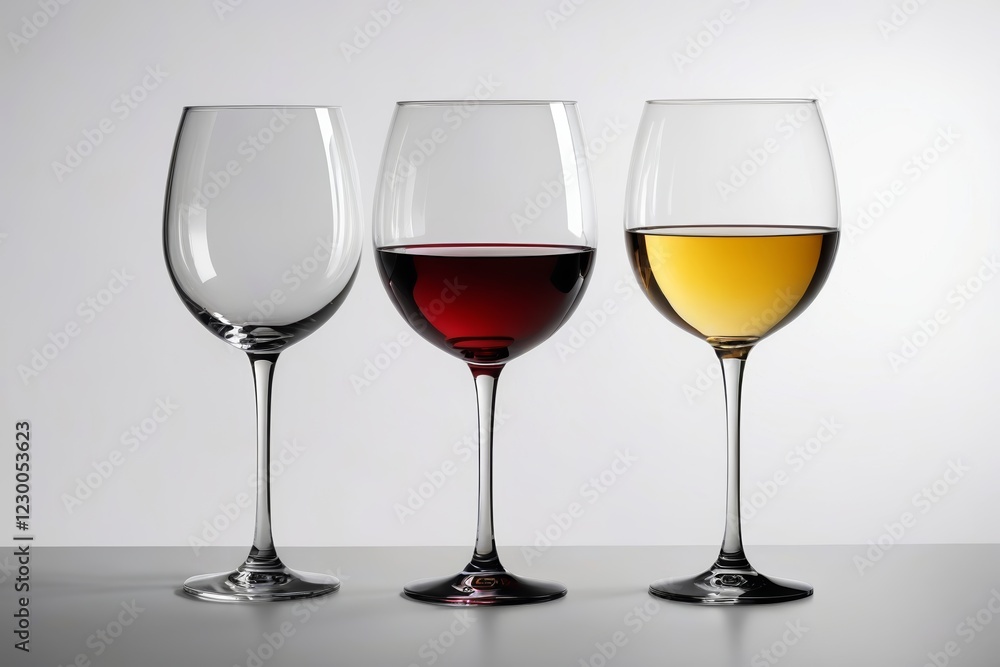 three wine glasses are lined up on a table
