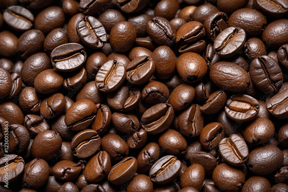 Fototapeta premium a close up of a pile of coffee beans with a few brown ones