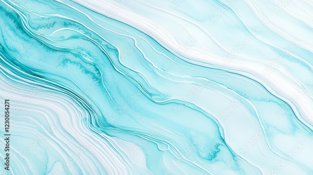 Obraz premium Dreamy Aqua Flow, fluid abstract watercolor in soft blue tones, evokes serenity and harmony, ideal for summer-themed decor and stationery, enhancing tranquil spaces.
