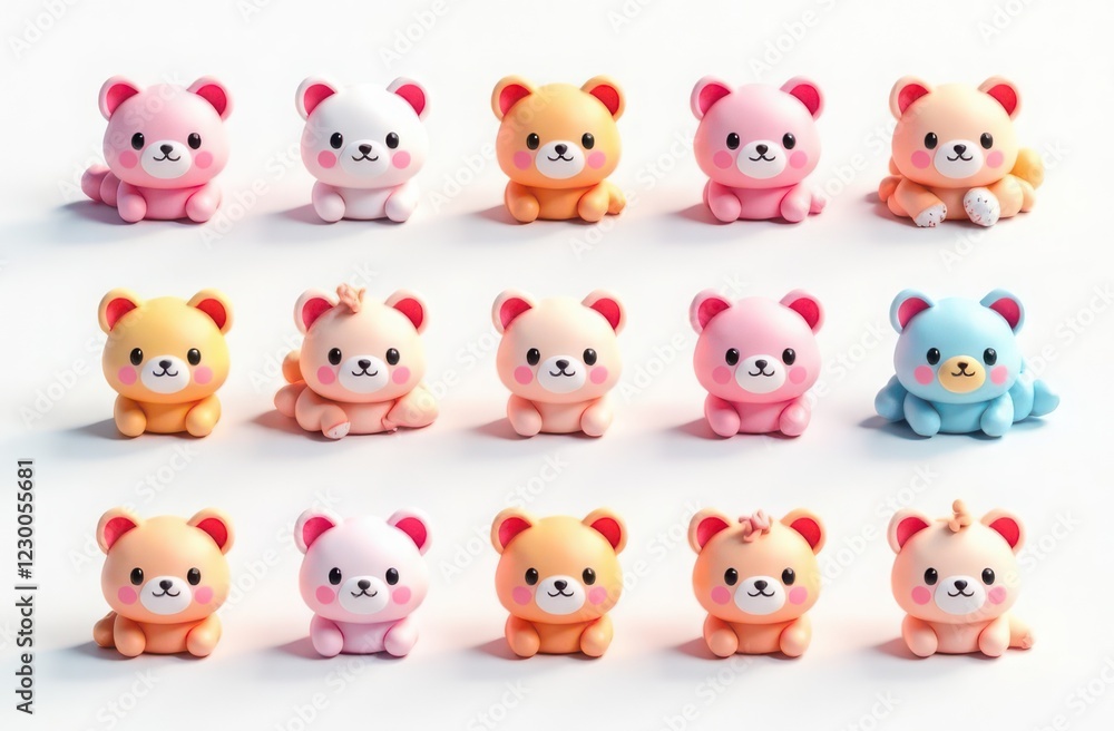 Cute kawaii icons, on white background 3d Cute kawaii icons, on white background 3d