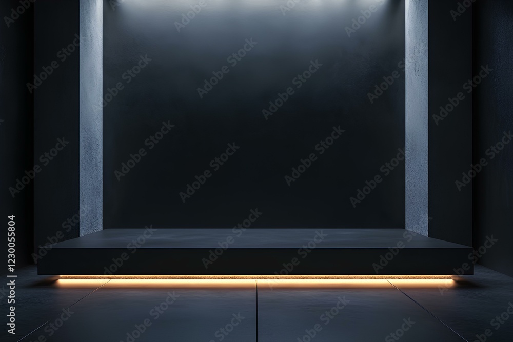Obraz premium Stone black podium with backlight, warm diffused light