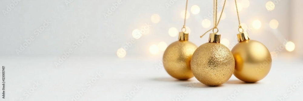 Shimmering gold Christmas balls hang loosely from a chain against a clean white background , ball, shimmer Shimmering gold Christmas balls hang loosely from a chain against a clean white background , ball, shimmer